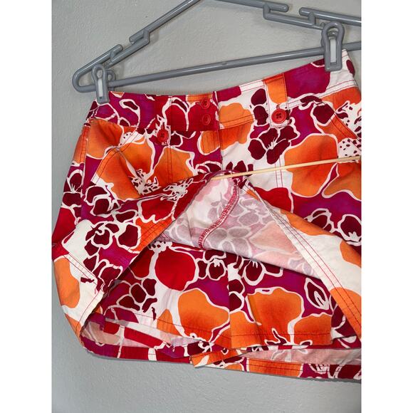 Vintage Y2K Red Orange Hawaiian Tropical Skort Mini Skirt Womens 4 Surfer Surf - Picture 2 of 5
